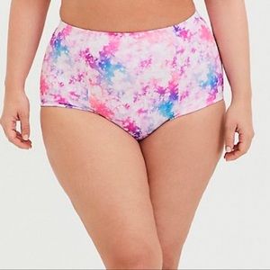 TORRID pink marbled tie dye high waisted swim bikini bottoms, 2X.